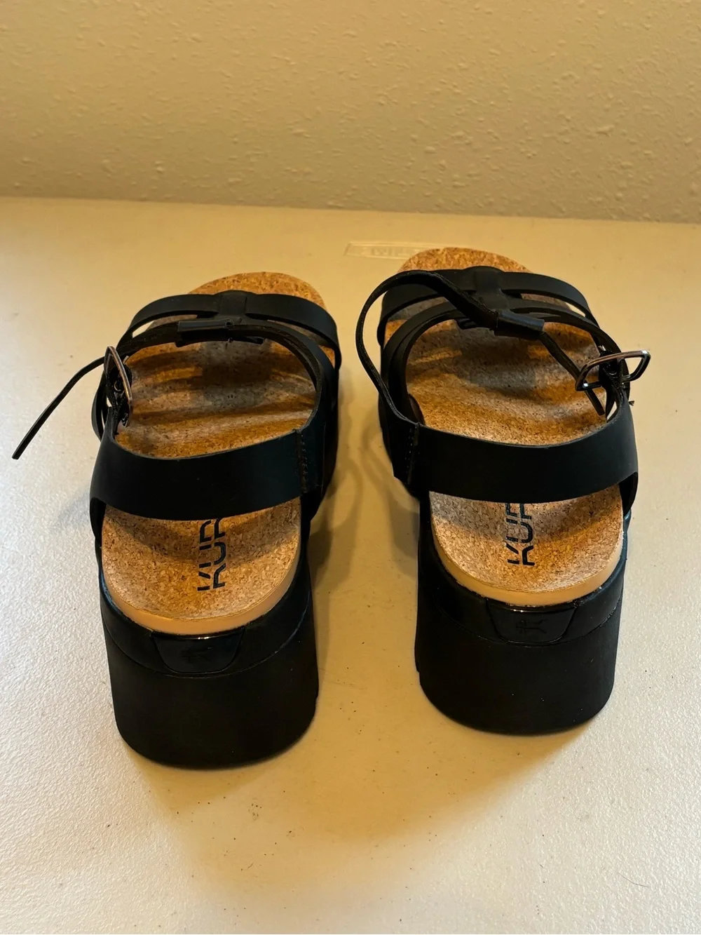 KURU Black Strappy Cork Footbed Sandals - Picture 4 of 8